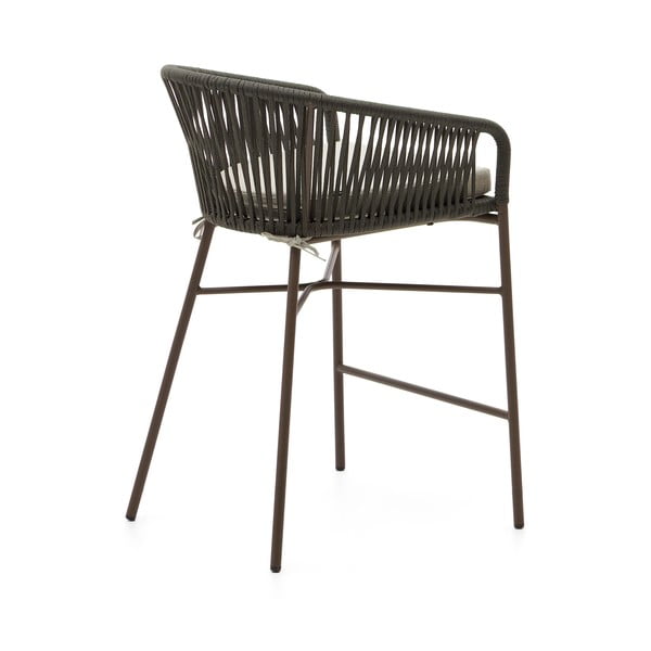 Zelená kovová/polstrovaná zahradní barová židle Yanet – Kave Home-image-4