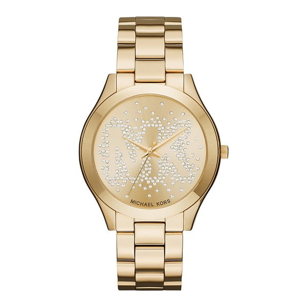 Dámské hodinky zlaté barvy s kamínky Michael Kors Slim Runway