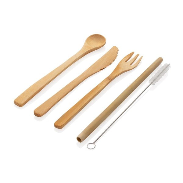 Cestovní set bambusových příborů s brčkem, čistícím kartáčkem a obalem XD Collection-image-2
