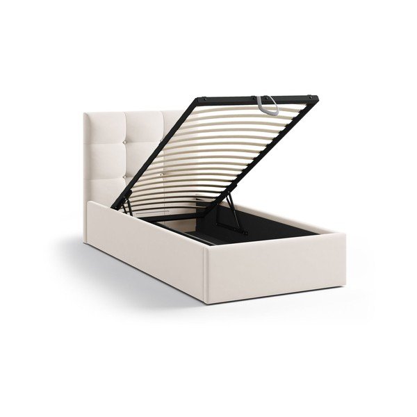 Krémová čalouněná jednolůžková postel s úložným prostorem s roštem 90x200 cm Phaedra – Micadoni -image-1