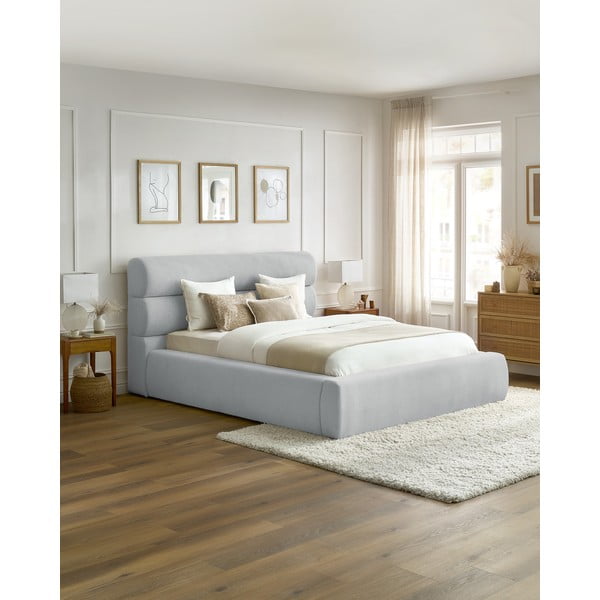 Světle šedá čalouněná dvoulůžková postel s úložným prostorem s roštem 160x200 cm Jagna – Bobochic Paris-image-1