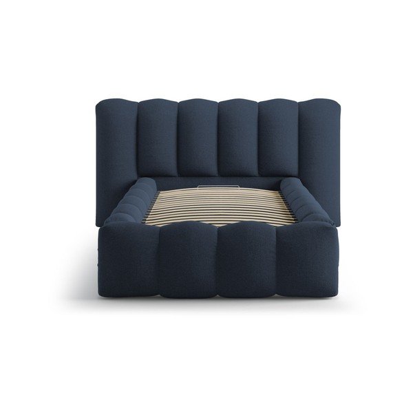 Modrá čalouněná jednolůžková postel s úložným prostorem s roštem 90x200 cm Lupine – Micadoni -image-3