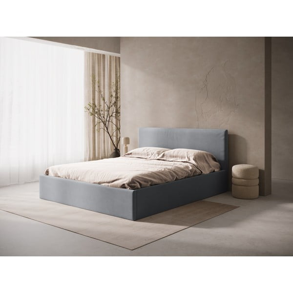 Šedá čalouněná dvoulůžková postel s úložným prostorem/bez čela s roštem 140x200 cm Susan – Micadoni -image-1