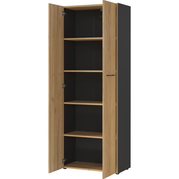 Šatní skříň v dekoru dubu v antracitovo-přírodní barvě 75x196x40 cm Podium – Germania-image-3