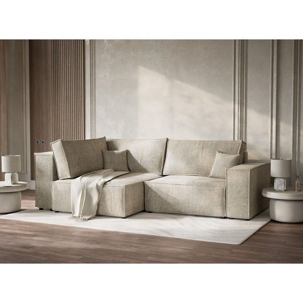 Béžová žinylková rozkládací/s úložným prostorem rohová pohovka (levý roh/do L) Tonga – Maison de Rêve-image-4