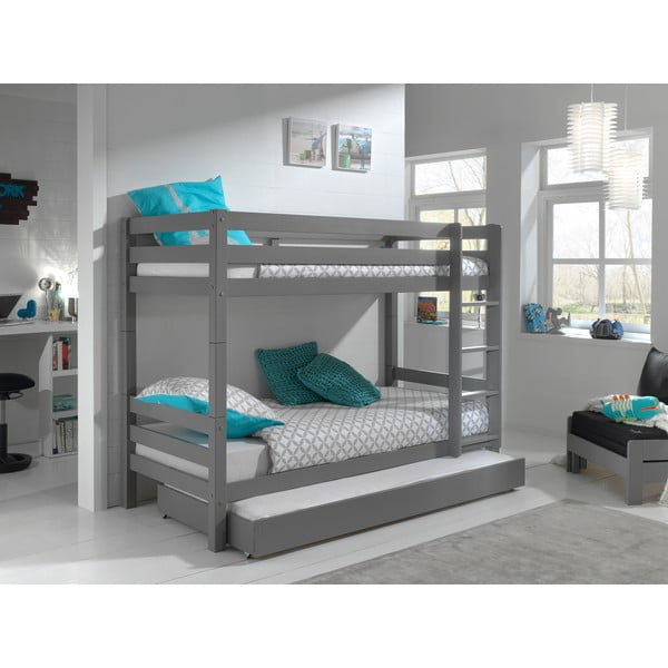 Šedá patrová dětská postel z borovicového dřeva s úložným prostorem PINO – Vipack-image-1