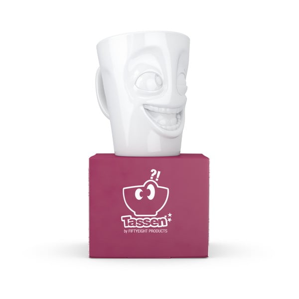 Bílý vysmátý porcelánový hrnek s ouškem 58products, objem 350 ml-image-2