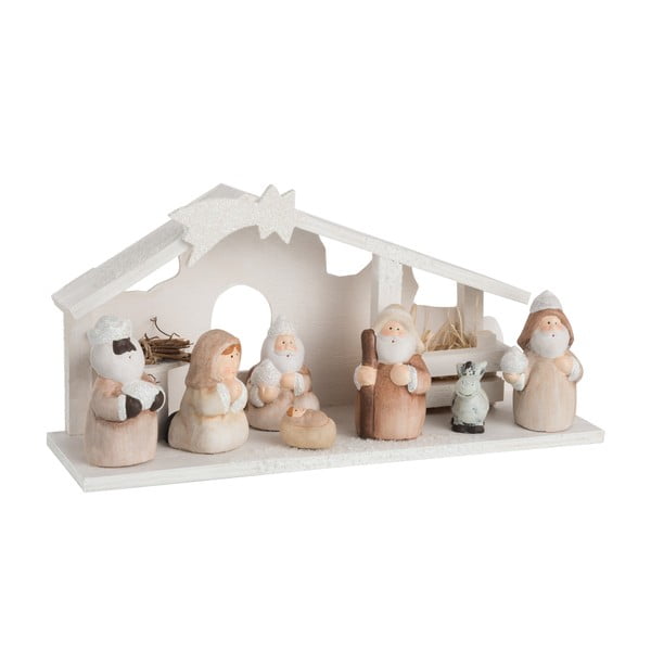 Bílá keramická vánoční dekorace J-Line Nativity