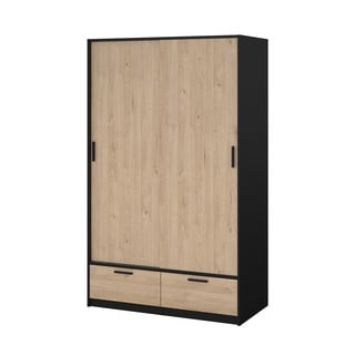 Šatní skříň v dekoru dubu s posuvnými dveřmi v černo-přírodní barvě 121x200 cm Line – Tvilum