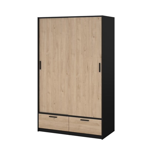 Šatní skříň v dekoru dubu s posuvnými dveřmi v černo-přírodní barvě 121x200 cm Line – Tvilum