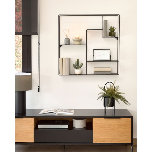 Černá nástěnná kovová knihovna Kave Home Neth, 80 x 80 cm-image-3