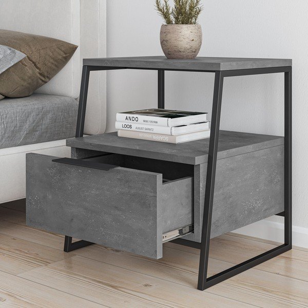 Šedý noční stolek s poličkami Pal – Kalune Design-image-3