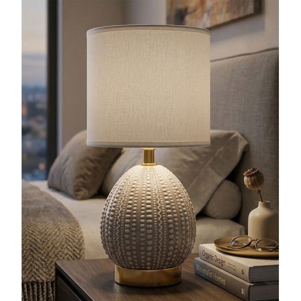 Světle šedá keramická stolní lampa s textilním stínidlem (výška 30,5 cm) Flavi – Mauro Ferretti-image-1