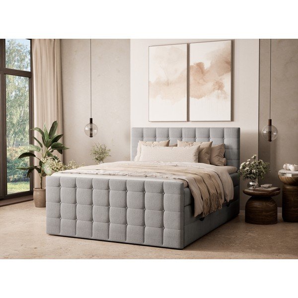 Šedá boxspring postel s úložným prostorem 200x200 cm Tasca – Maison de Rêve-image-1