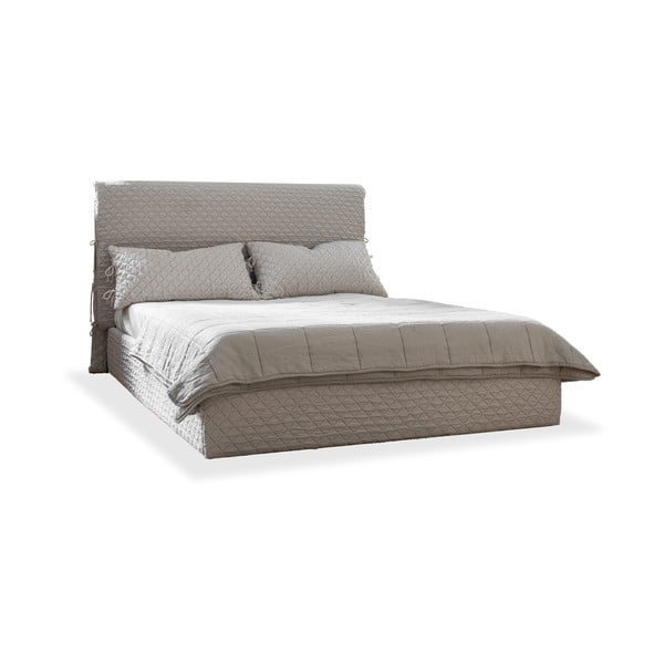 Béžová čalouněná dvoulůžková postel s úložným prostorem s roštem 180x200 cm Sleepy Luna – Miuform