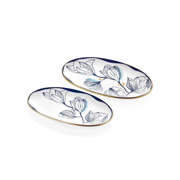 Sada 2 bílých porcelánových talířů s modrými květy Mia Bleu-image-2