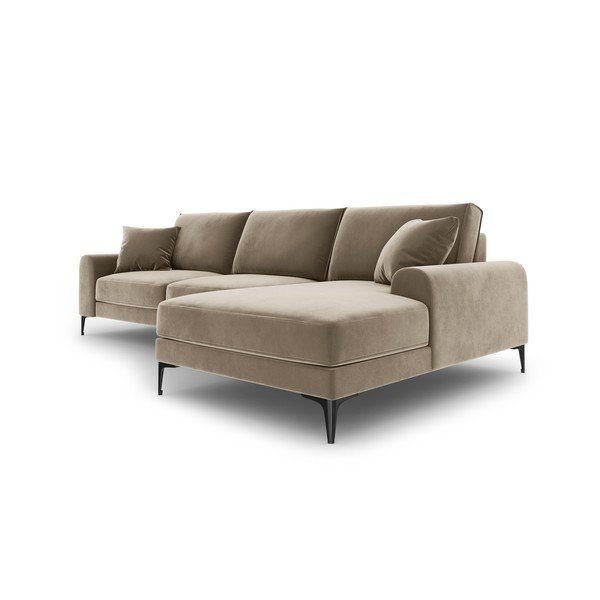 Béžová sametová rohová pohovka Mazzini Sofas Madara, pravý roh-image-4