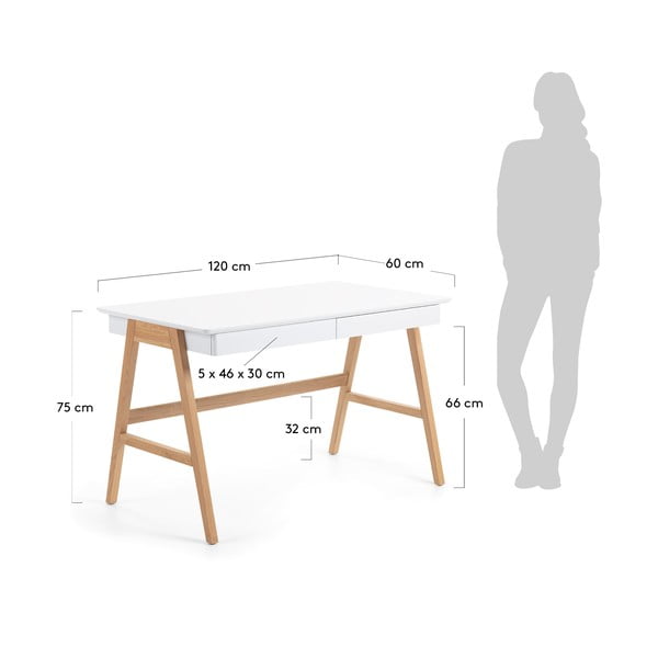 Pracovní stůl s bílou deskou Kave Home Ingo, 120 x 60 cm-image-4