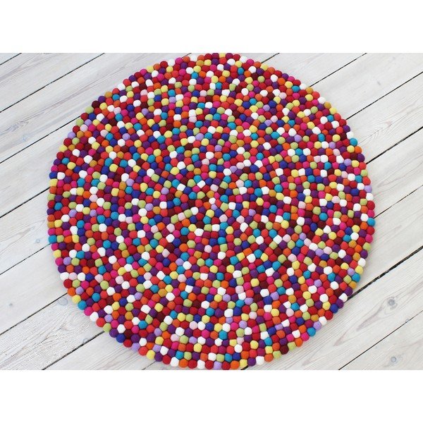 Tmavě červený kuličkový vlněný koberec Wooldot Ball Rugs, ⌀ 120 cm-image-1