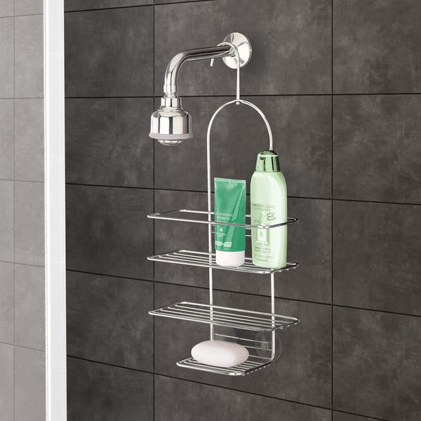 Závěsná ocelová koupelnová polička v leskle stříbrné barvě Luxy – Metaltex-image-1