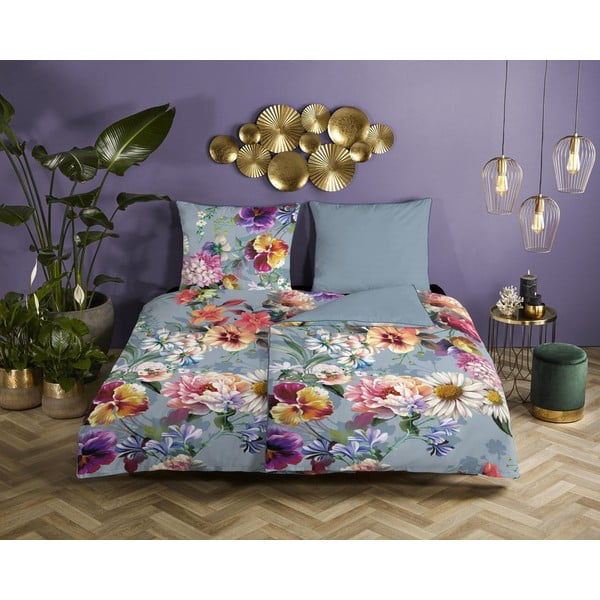 Šedé povlečení na jednolůžko z organické bavlny Descanso Sunflower, 140 x 220 cm-image-1