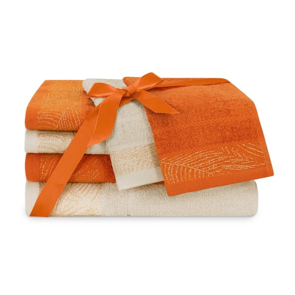 Oranžové/béžové froté bavlněné ručníky a osušky v sadě 6 ks Bellis – Restilo-image-2