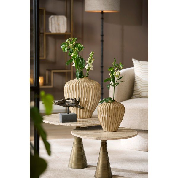 Kulatý konferenční stolek s deskou z kamene v bronzové barvě/ve světle přírodní barvě ø 50 cm Bahia – Light & Living-image-1