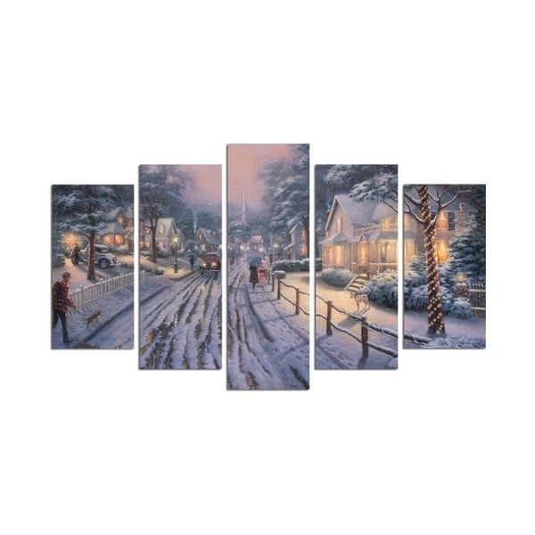 Pětidílný obraz Snowy Village, 110x60 cm