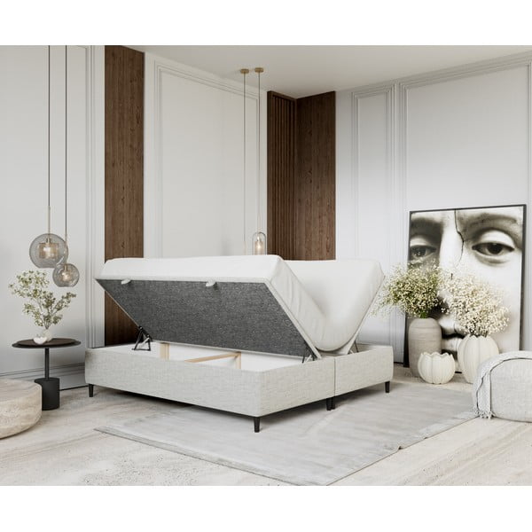 Světle šedá čalouněná dvoulůžková postel s úložným prostorem 200x200 cm Tate – Maison de Rêve-image-2