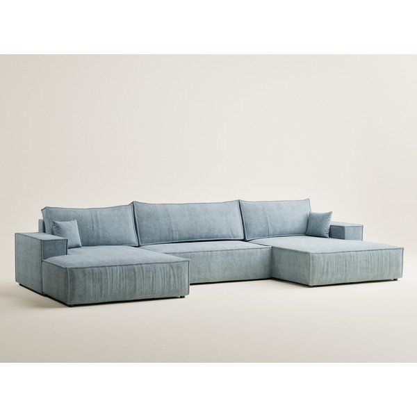 Světle modrá žinylková rozkládací/s úložným prostorem rohová pohovka (do "U") Kyoto – Maison de Rêve-image-2