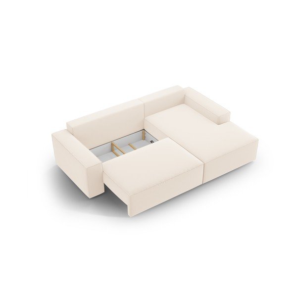 Béžová sametová rozkládací rohová pohovka s úložným prostorem (pravý roh/s lenoškou) Jodie – Micadoni -image-4