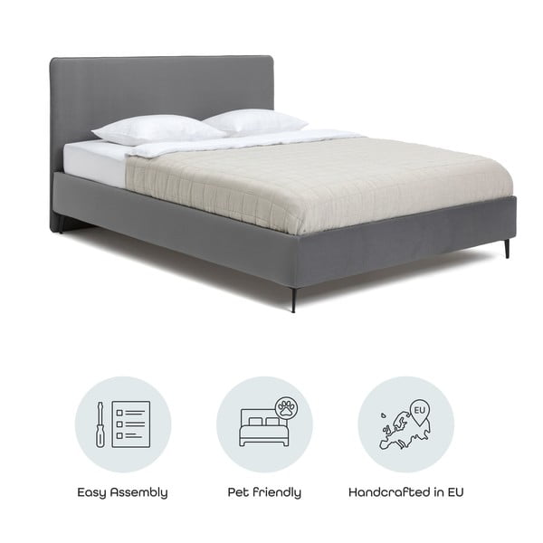 Šedá čalouněná dvoulůžková postel s roštem 160x200 cm Noira Slim – Bonami Selection-image-4