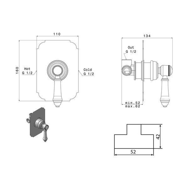 Podomítková sprchová baterie v bronzové barvě (1 výstup) Vienna – Sapho-image-1