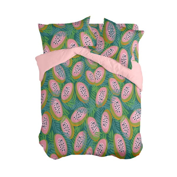 Zeleno-růžový povlak na peřinu na dvoulůžko 200x200 cm Papaya – Aware