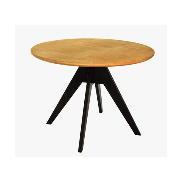 Jídelní stůl s černým podnožím a světle hnědou deskou Radis Edi, průměr 105 cm