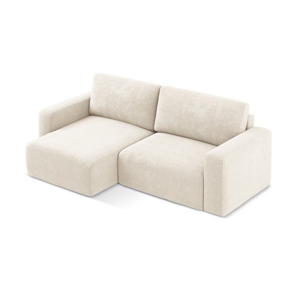 Krémová žinylková rozkládací/s úložným prostorem rohová pohovka (levý roh/s lenoškou) Kona – Makamii-image-3