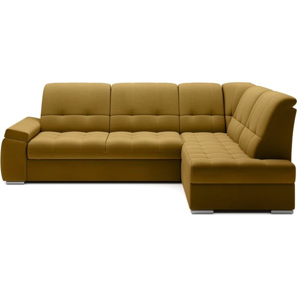 Žlutá sametová rozkládací/s úložným prostorem rohová pohovka (pravý roh/do L) Sado – ELTAP