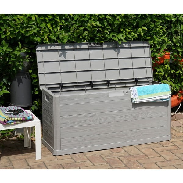 Světle šedý plastový zahradní úložný box Woodys – Toomax-image-2