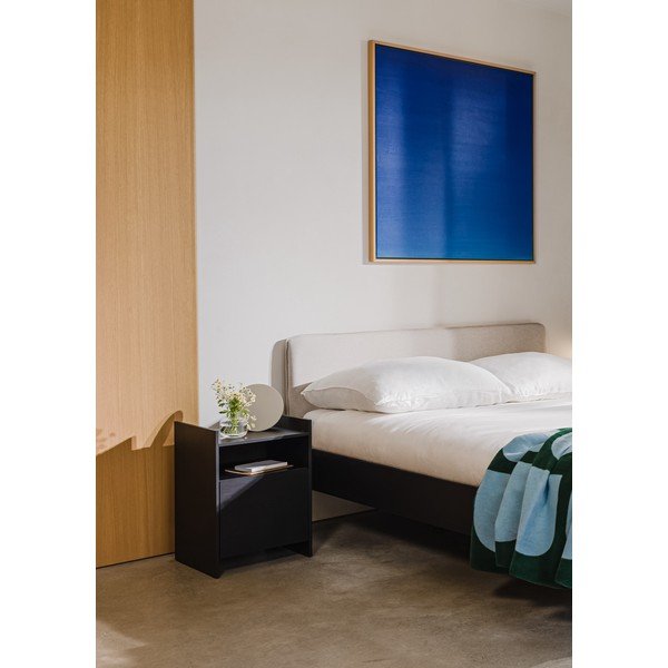 Černá čalouněná/z dřevotřísky dvoulůžková postel s roštem 200x200 cm Streiko – noo.ma-image-2