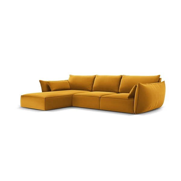 Sametová rohová pohovka v hořčicové barvě (levý roh/s lenoškou) Vanda – Mazzini Sofas-image-2