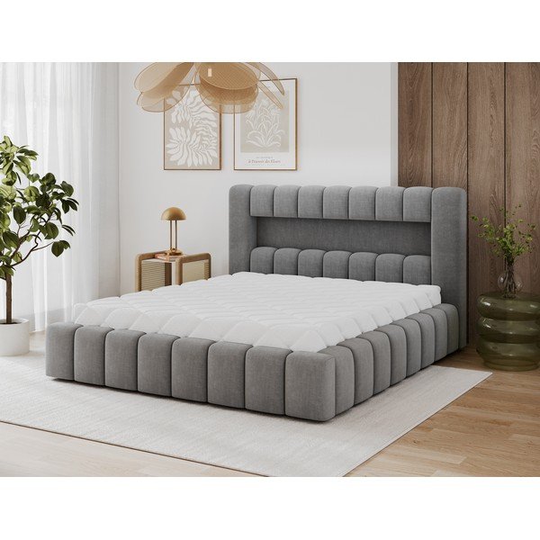 Šedá čalouněná dvoulůžková postel s úložným prostorem s roštem 180x200 cm Lamica – ELTAP-image-2
