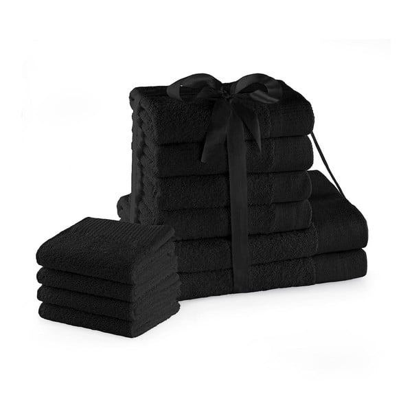 Černé froté bavlněné ručníky a osušky v sadě 10 ks Amari – Restilo