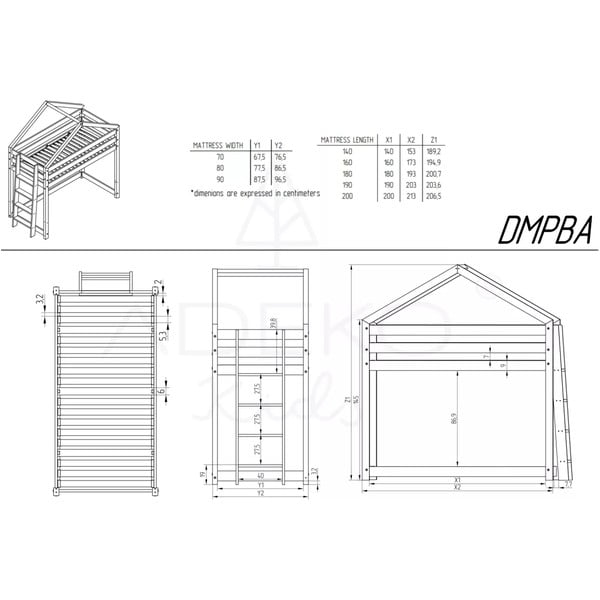 Domečková vyvýšená dětská postel z borovicového dřeva 80x200 cm v přírodní barvě Mila DMPBA – Adeko-image-2
