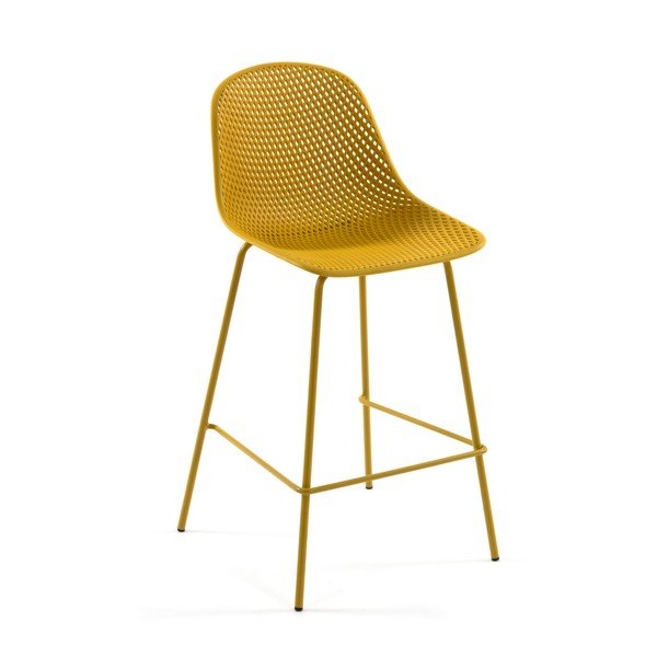 Okrově žlutá kovová/plastová zahradní barová židle Quinby – Kave Home