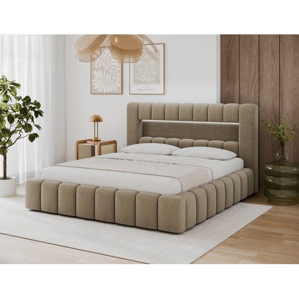 Světle hnědá čalouněná dvoulůžková postel s úložným prostorem s roštem 180x200 cm Lamica – ELTAP-image-3