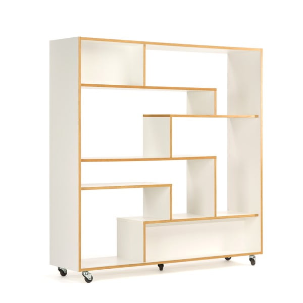 Bílá knihovna s hranou v dřevěném dekoru 140x143 cm Southbury - Woodman-image-2