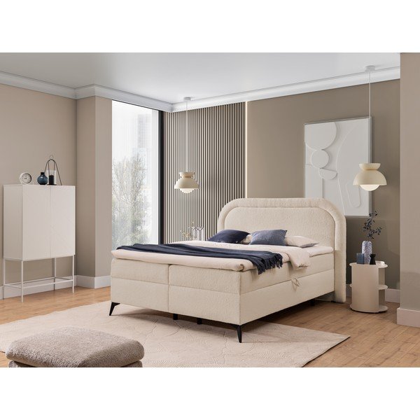 Béžová boxspring postel s úložným prostorem 140x200 cm Ornes – Ropez-image-1