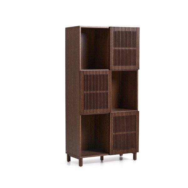 Tmavě hnědá knihovna v dekoru ořechu s posuvnými dveřmi 84,5x170x42,5 cm Beyla – Kave Home-image-4