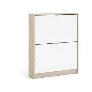 Bílý botník s rámem v dubovém dekoru a dvěma výklopnými zásuvkami Tvilum Shoes, hloubka 17 cm