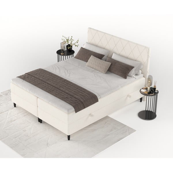Krémová boxspring postel s úložným prostorem 140x200 cm Gwen – Maison de Rêve-image-4